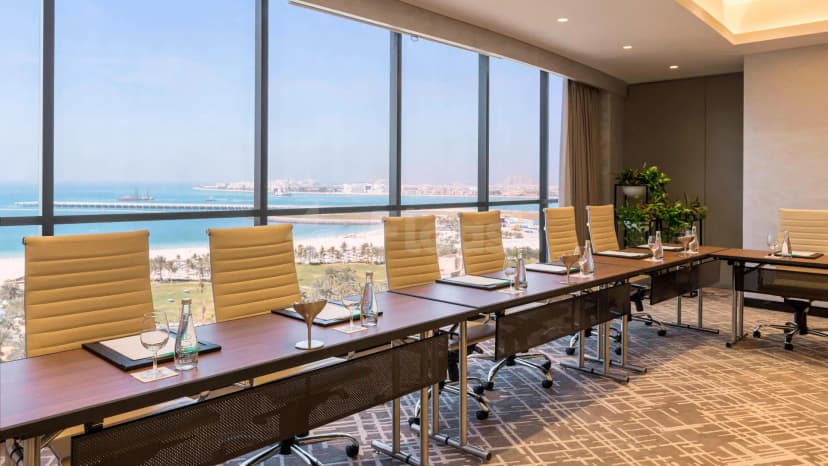 Boardroom at Le Royal Meridien Beach Resort & Spa in Dubai with panoramic sea and beach view