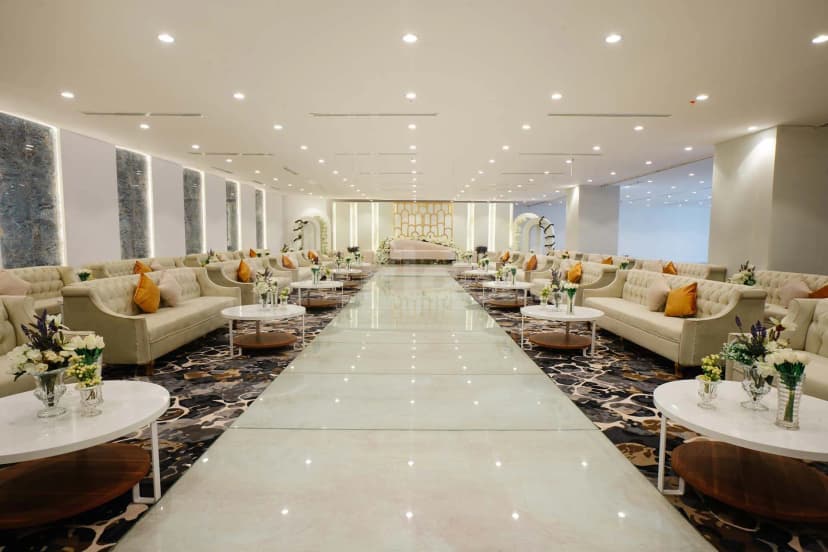 Ballroom at Cantonal Hotel by Warwick in Riyadh with a glossy white floor runner