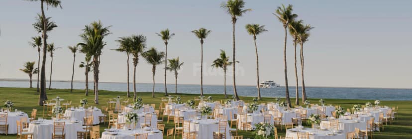 Rooftop terrace at JA Ocean View Hotel in Dubai with palm trees and sea view