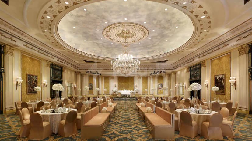 Ballroom at Le Meridien Al Khobar in Al Khobar featuring an ornate painted dome ceiling and a central