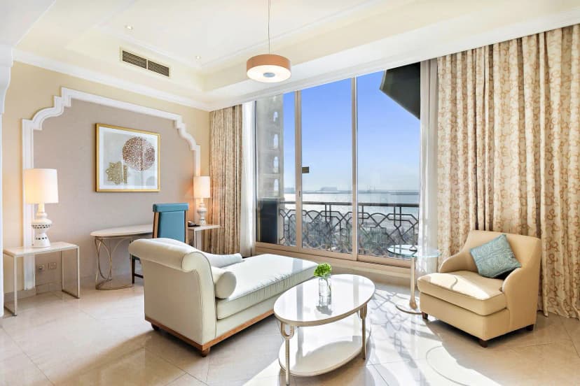Meeting room at Al Hamra Residence in Ras Al-Khaimah with floor-to-ceiling sea-view windows