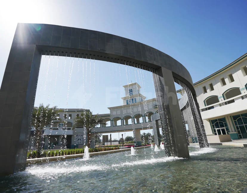 Black stone archway at Conference Hall Dubai Knowledge Park in Dubai with cascading water jets