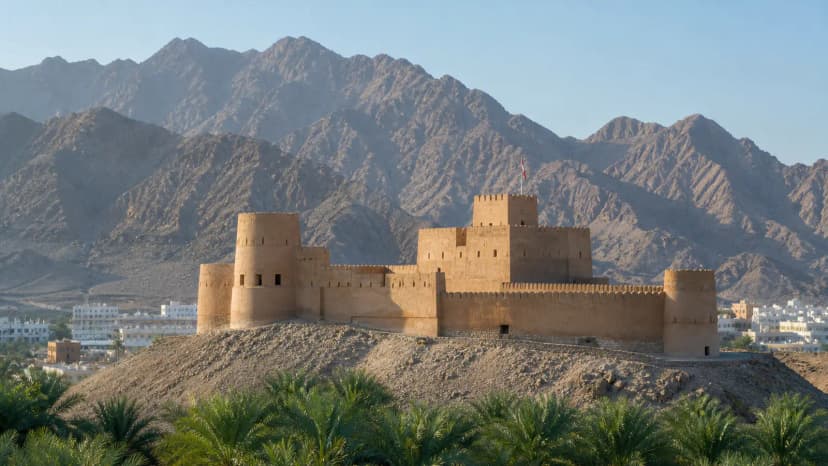 Fujairah coastline and Hajar Mountains on the UAE east coast.