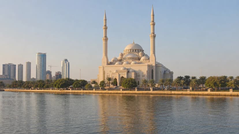 Sharjah waterfront and city landmarks in the United Arab Emirates.