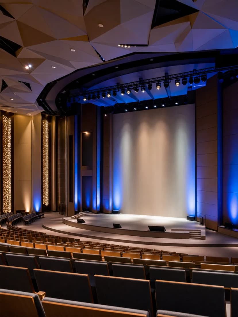 Large modern conference auditorium in Qatar prepared for delegates.