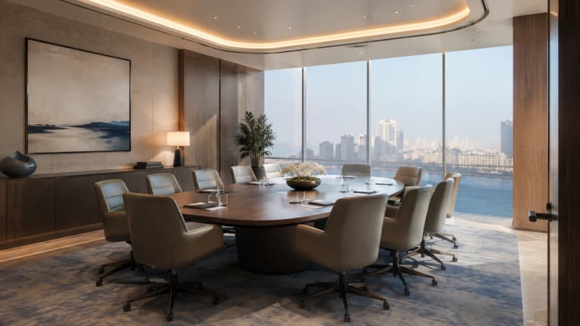 Premium executive meeting room with a panoramic view across Doha.