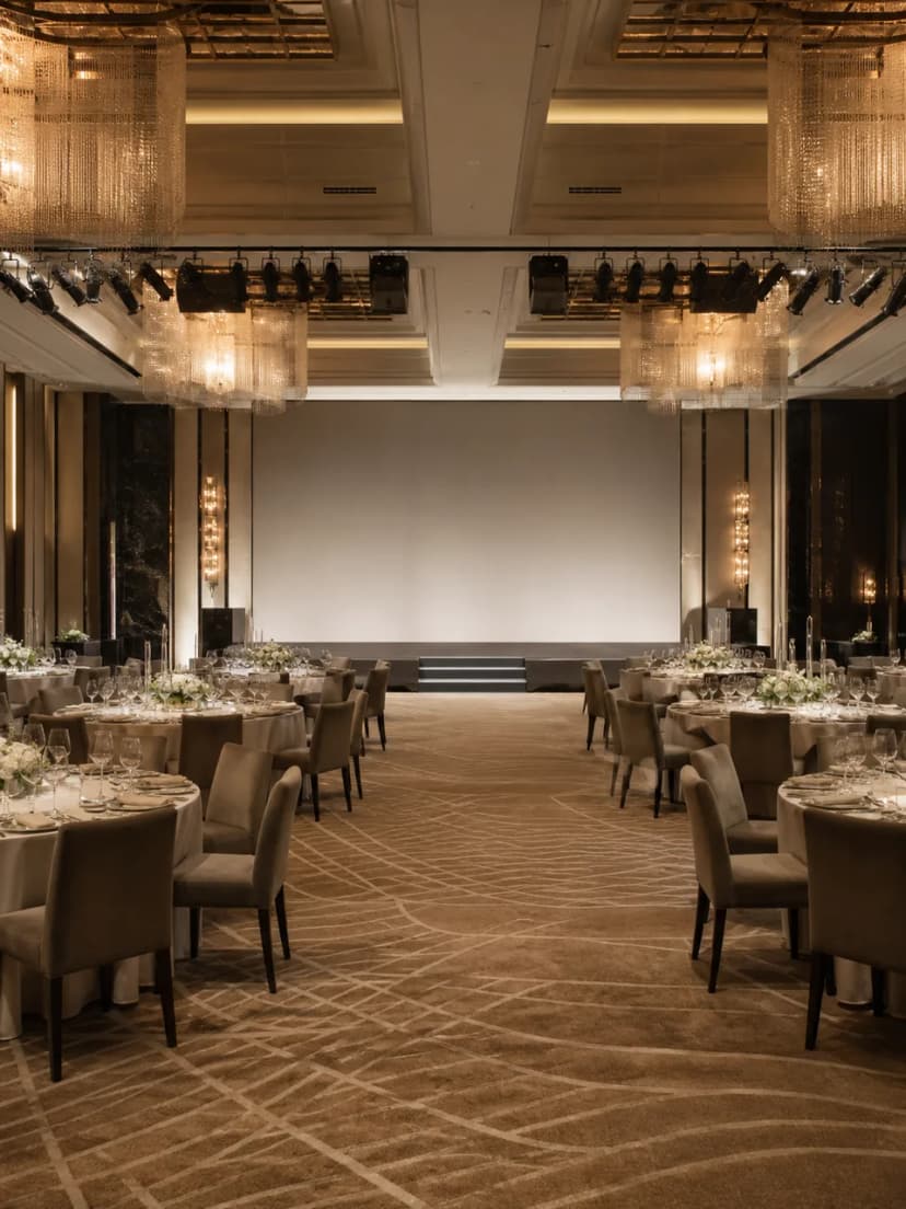 Elegant Qatar ballroom arranged for a corporate gala dinner and awards evening.
