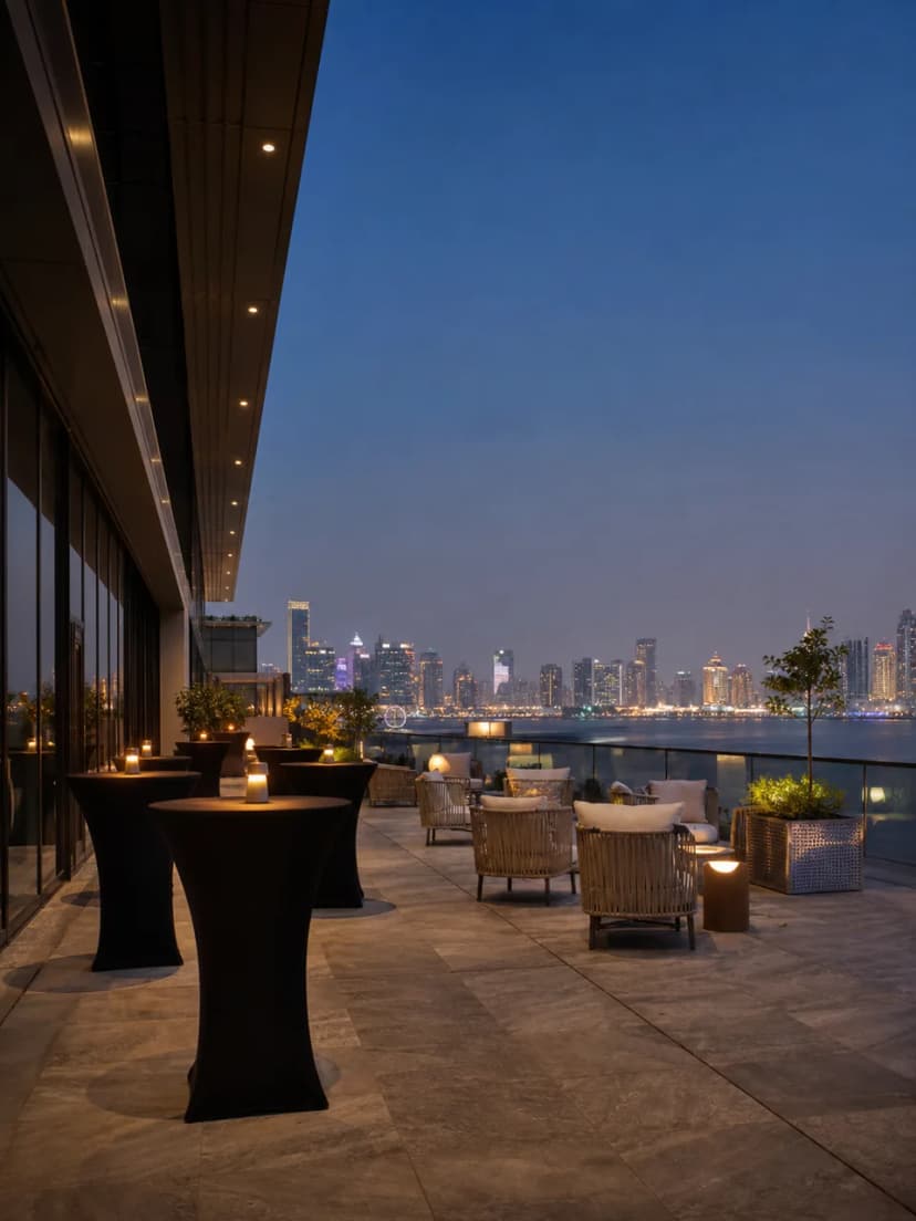 Premium waterfront venue in Qatar prepared for a professional networking reception.