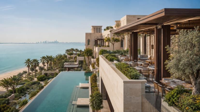 Contemporary waterfront resort in Qatar with infinity pool, landscaped terraces and Gulf views for corporate events.