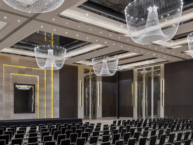 Conference hall prepared for a corporate event at Fairmont Riyadh.