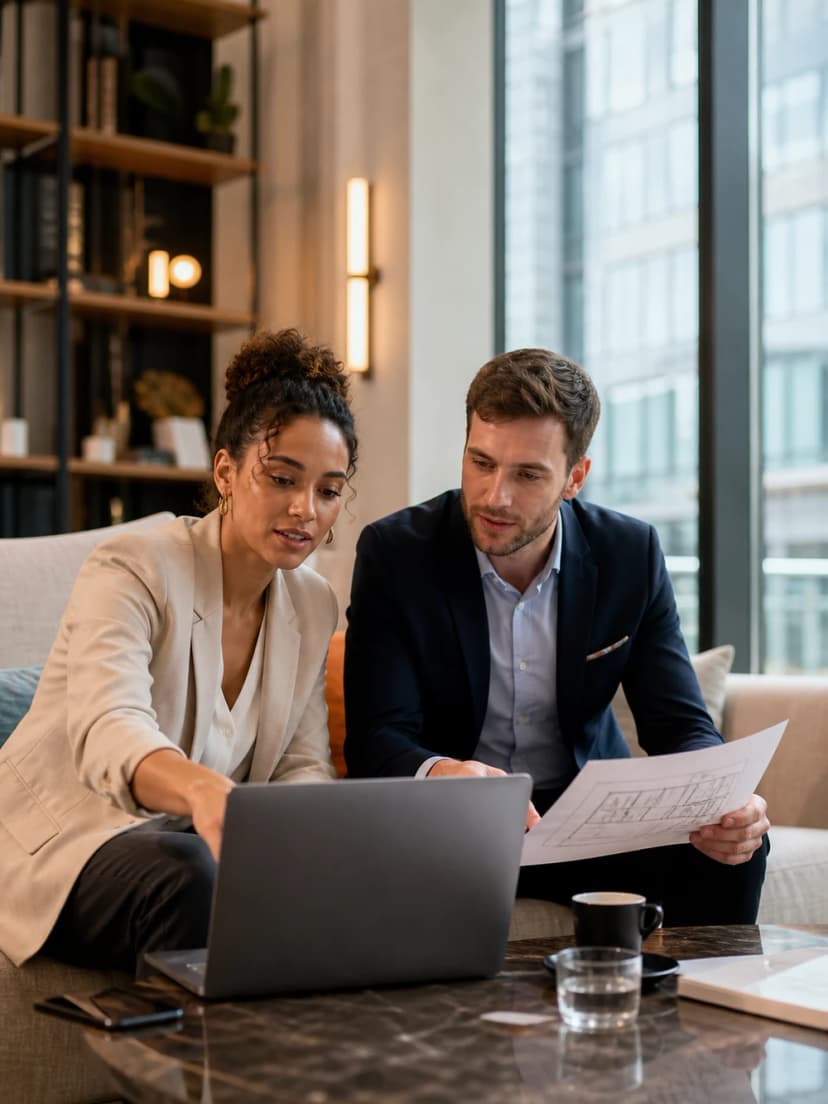 Two corporate event professionals comparing venue options on a laptop.